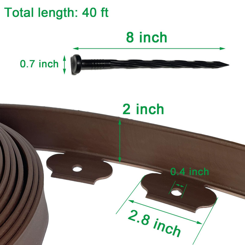 Brown 40 ft Plastic Garden Edging Kit with Spikes
