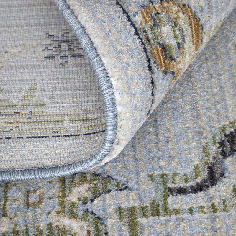 Melrose Blue Floral 9' x 12' Viscose Area Rug