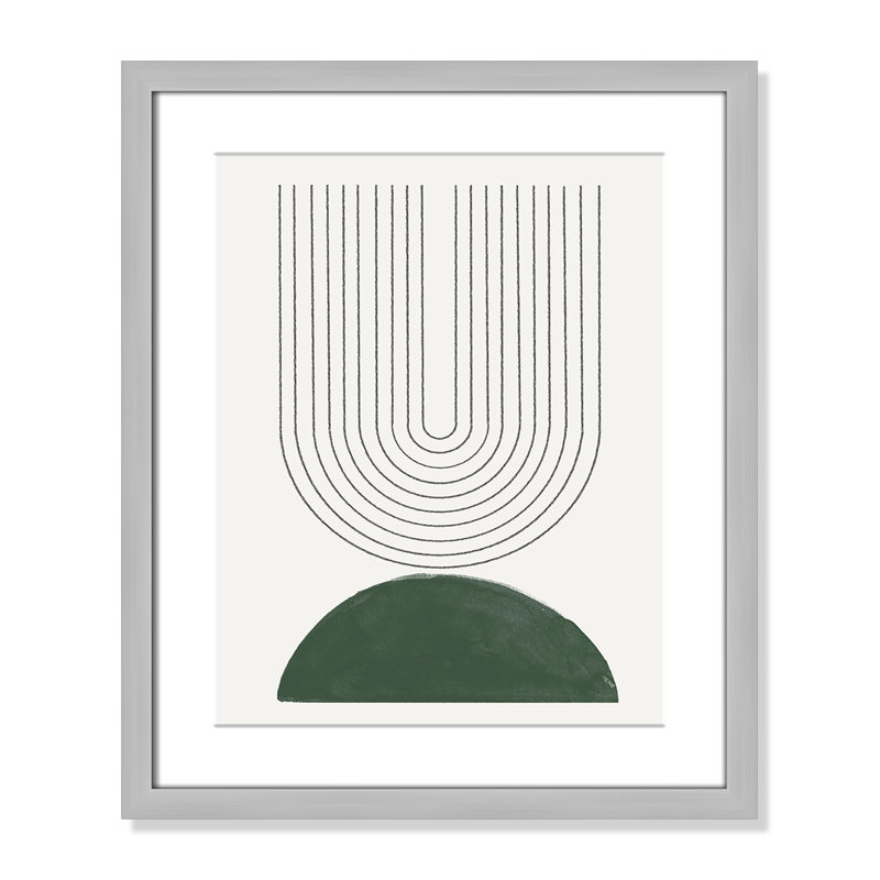 Imprimé n ° 5 vert Mid Century Modern par Miuus Studio, 16'' W x 19'' H, Matted Print, Argent mat