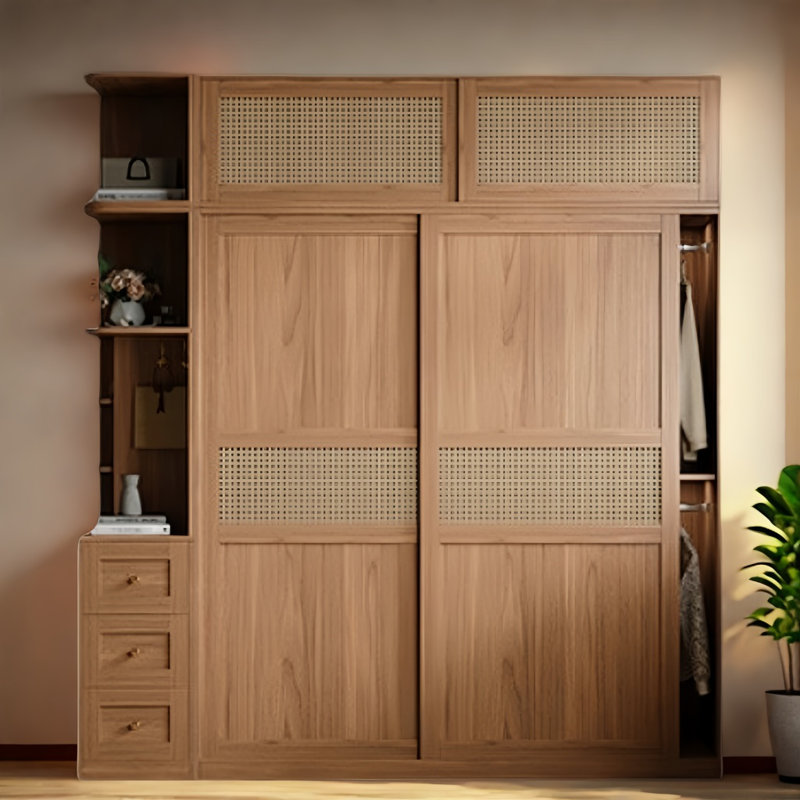 Armoire rétro en rotin tissé classique, H 97,64 po x l 86,61 po x P 23,62 po