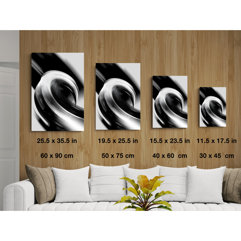 Art mural en verre trempé abstrait noir et blanc, spirale minimaliste moderne, grand imprimé monochromatique de luxe, cadeau de bureau chic