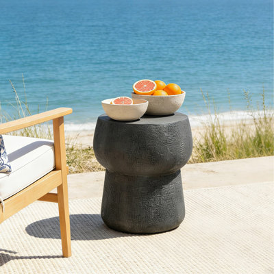 Table d'appoint U_Style pour l'extérieur avec processus de fissuration, table basse en béton Morden avec table d'appoint extérieure en forme de tonneau, tabouret de jardin pour le patio, le jardin et la cour.