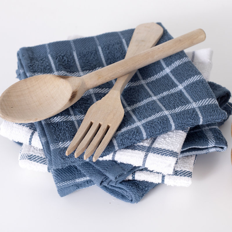 Cotton Plaid Dish Cloth Kitchen Towel, Federal Blue