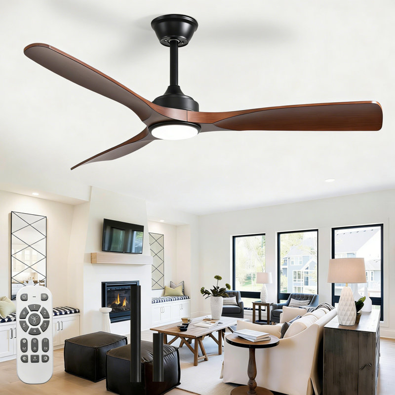 42" Walnut Modern Ceiling Fan with Light and Remote, Walnut/Black 