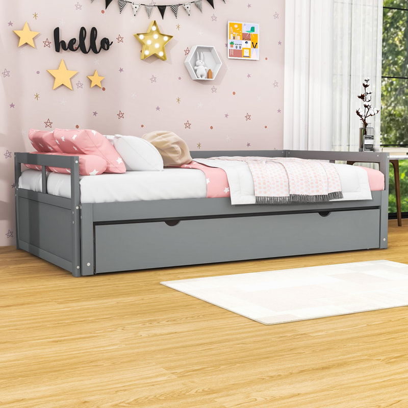 Dovber Twin Size Wooden Daybed with Trundle, Gray