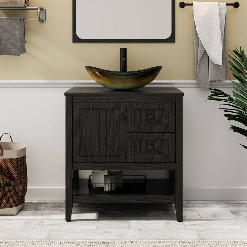 Ensemble de meuble-lavabo simple 30 po avec lavabo vasque, robinet et drain Sharee, assemblage requis, Noir