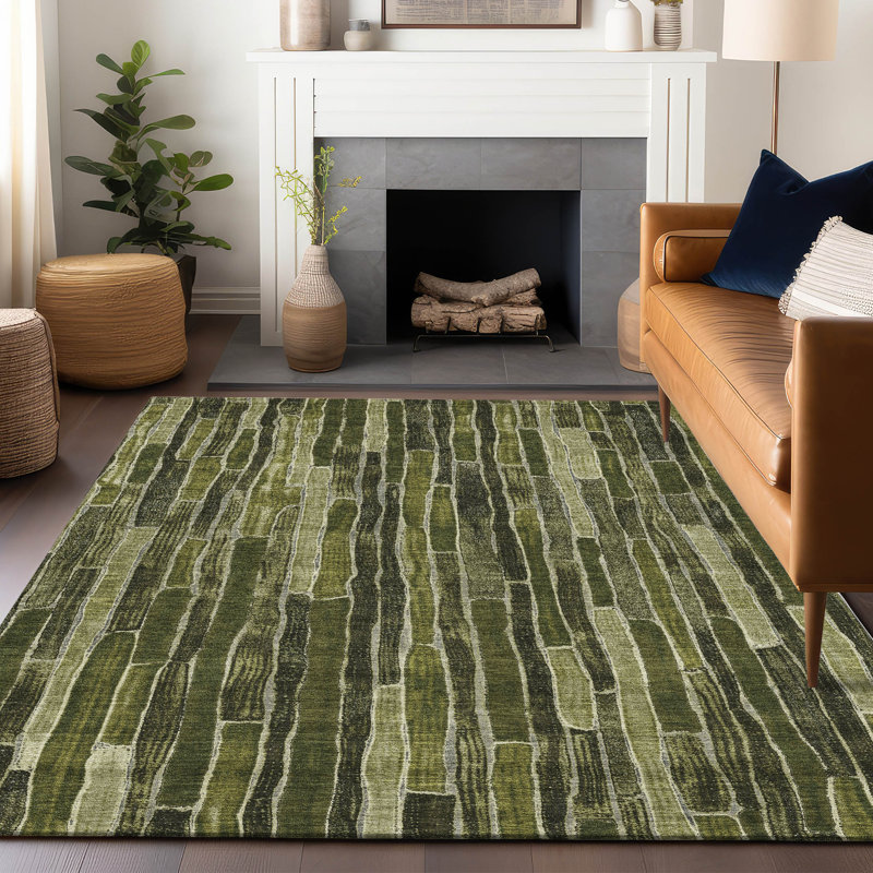 Tapis olive intérieur / extérieur lavable à la machine Christain ACN1305, Rectangle de 10 pi x 14 pi