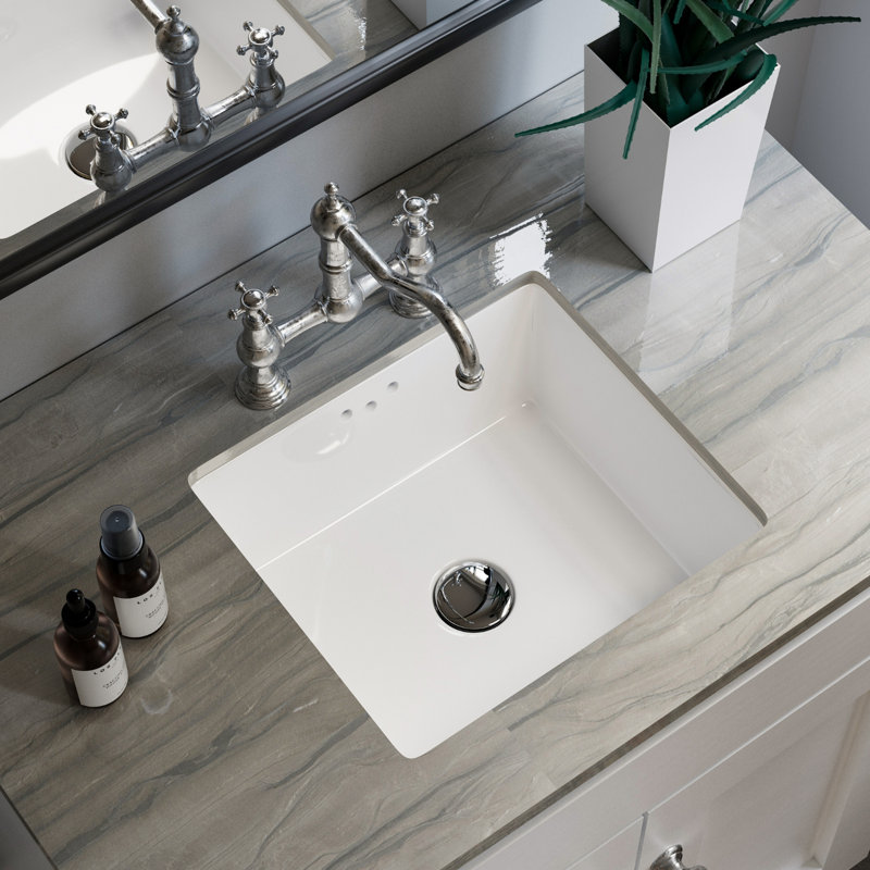 Los Flexi 16" Small Undermount Bathroom Sink with Overflow, Rectangular White Ceramic Lavatory Sink