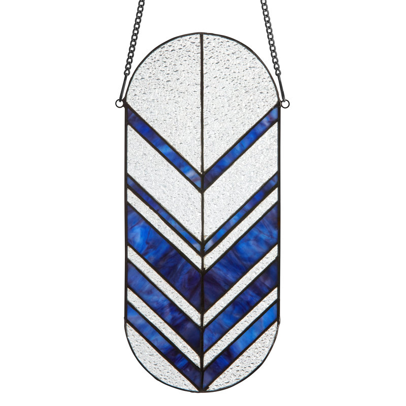 14"H Tiffany-Style Blue Arrows Stained Glass Window Panel