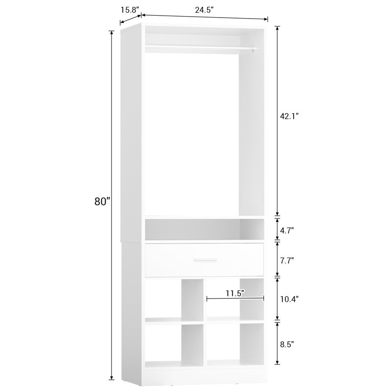24.4'' W Freestanding Closet System With Drawer, White