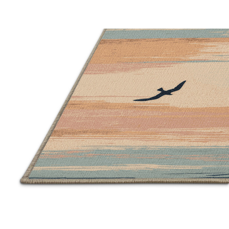 Washable Dawn Patrol Coastal Area Rug, Round 6'