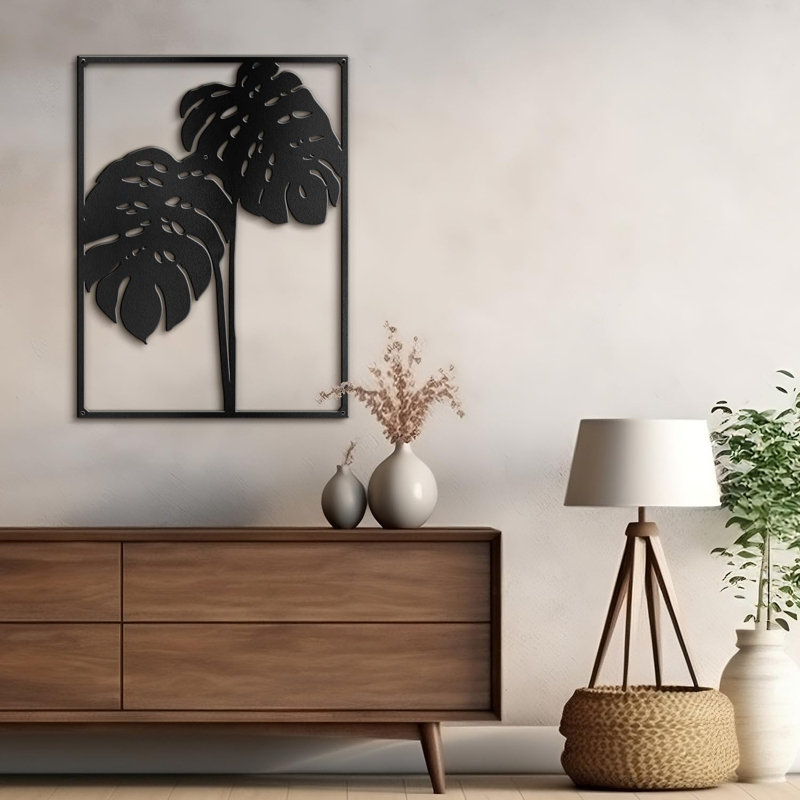 Décoration murale décorative en métal Tropical Monstera, H 18 po x l 13,43 po x P 0,05 po, Noir