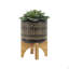 S/2 5/8" GLAZED PLANTER W/ STAND, BLACK