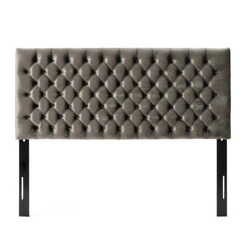 Adjustable Headboard In Grey Velvet For A Comfortable Bedroom Setup With Rectangular Silhouette Stylish, Gray