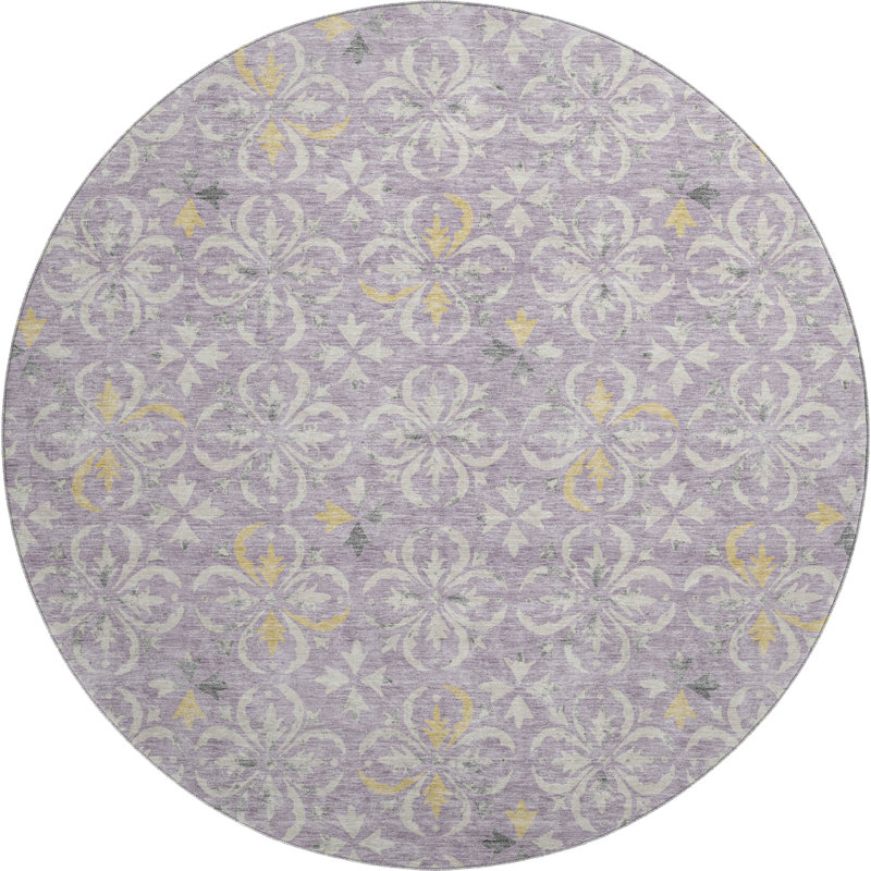 Premium Machine Washable Prisco Lavender Rug, Round 8'