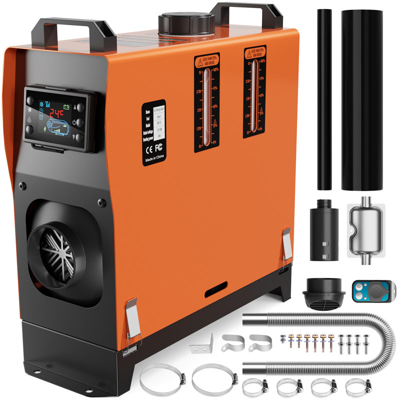 12v 8kw Portable And Convenient Integrated Parking Diesel Air Heater All-in-one Single Hole With Remote Control Lcd Monitor Orange
