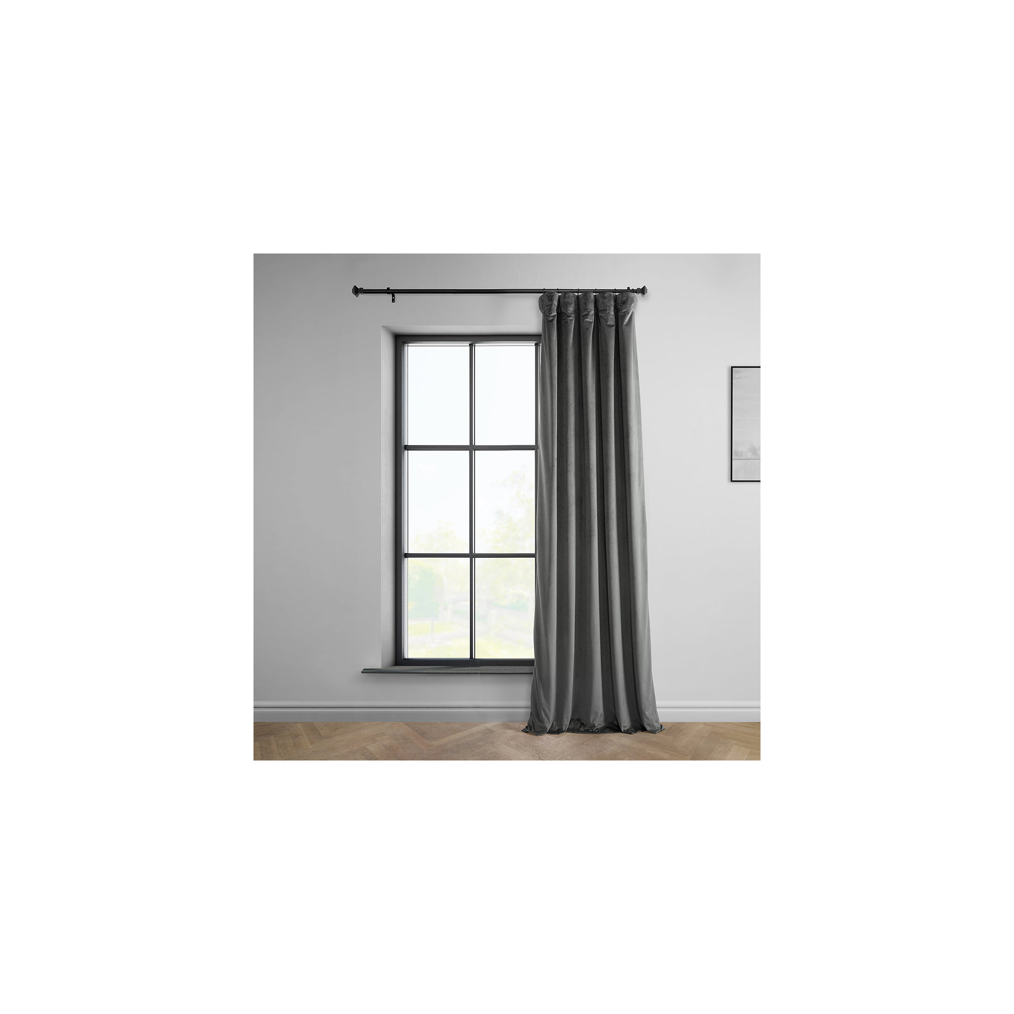 Matra Plush Velvet Curtains for Bedroom - Room Darkening Curtains for Living Room Window Single Panel, Pepper Gray