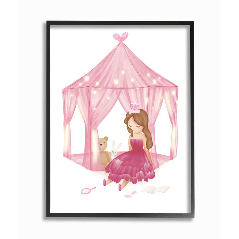 " Girl's Playroom Princess Doll Stuffed Animal Illustration " by Daphne Polselli, Midnight Black Framed Giclee, 14" H x 11" W