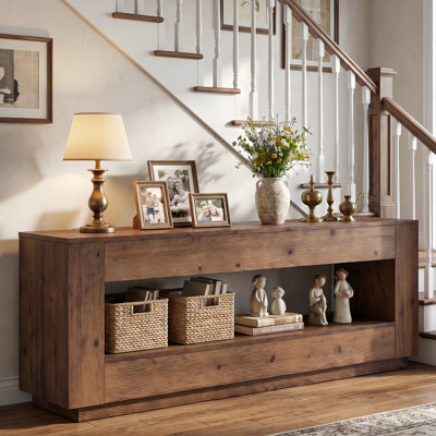 Table d'appoint 70,86 po en bois massif, canapé de style campagne moderne avec tablette ouverte, meuble télé multifonctionnel pour le salon, petit espace