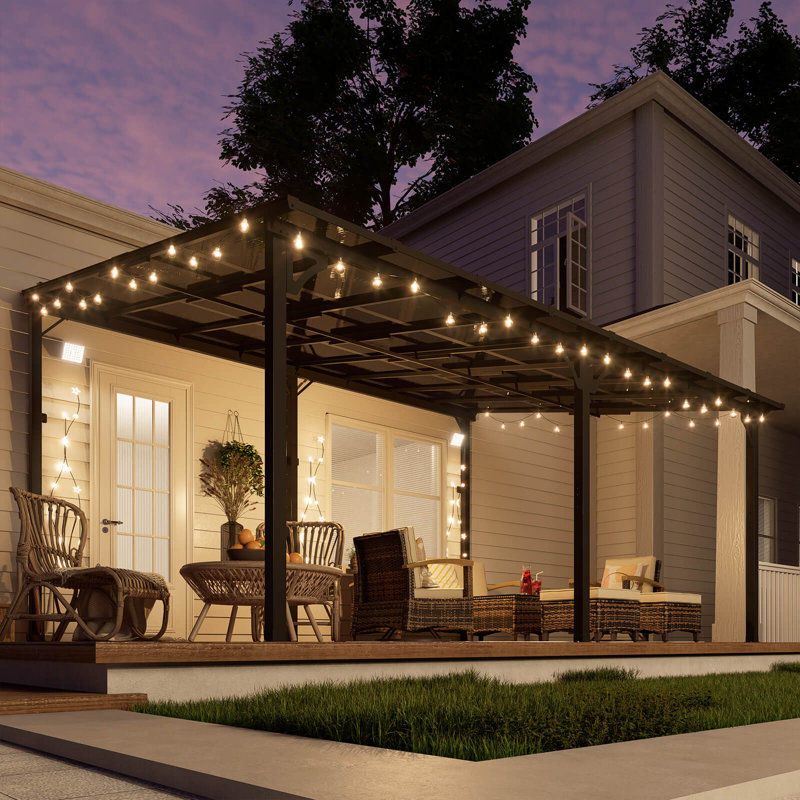 16 ft. x 12 ft. Black Aluminum Hard-Top Solar Gazebo