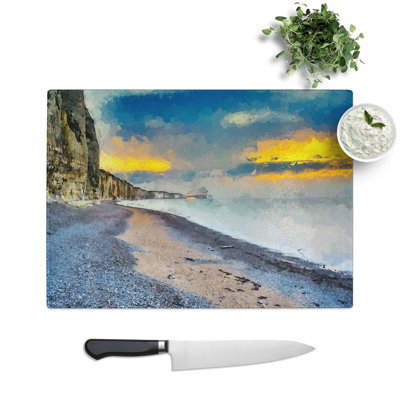 Tempered Glass the Cliffs at Normandy in France in Abstract Chopping Board