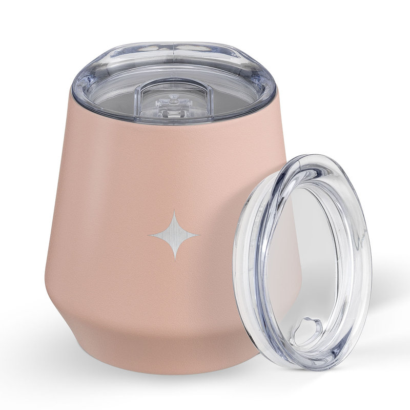 Verre à vin sans pied JoyJolt avec 2 couvercles, 12 oz, Rose