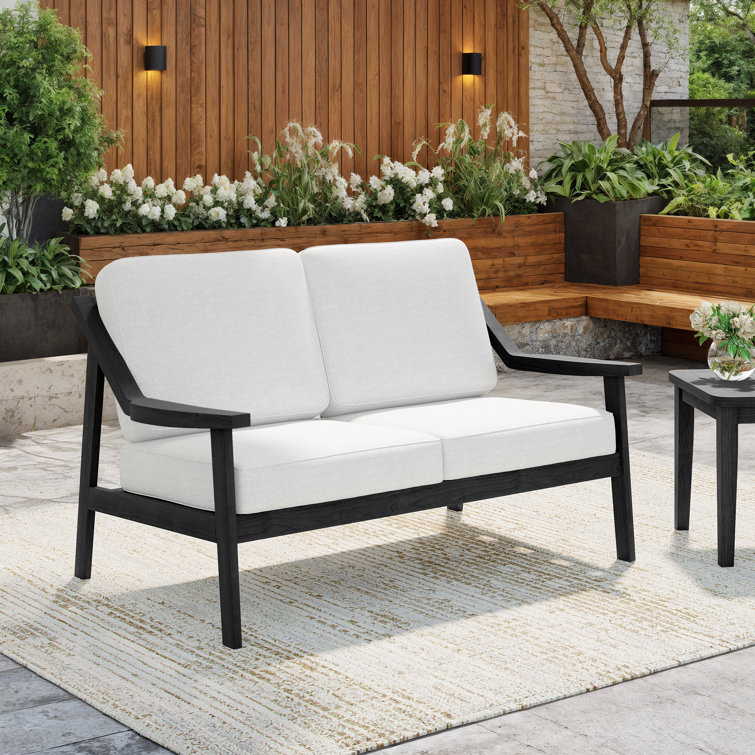 Marlo Solid Wood Teak Outdoor Loveseat With Cushion And Arms