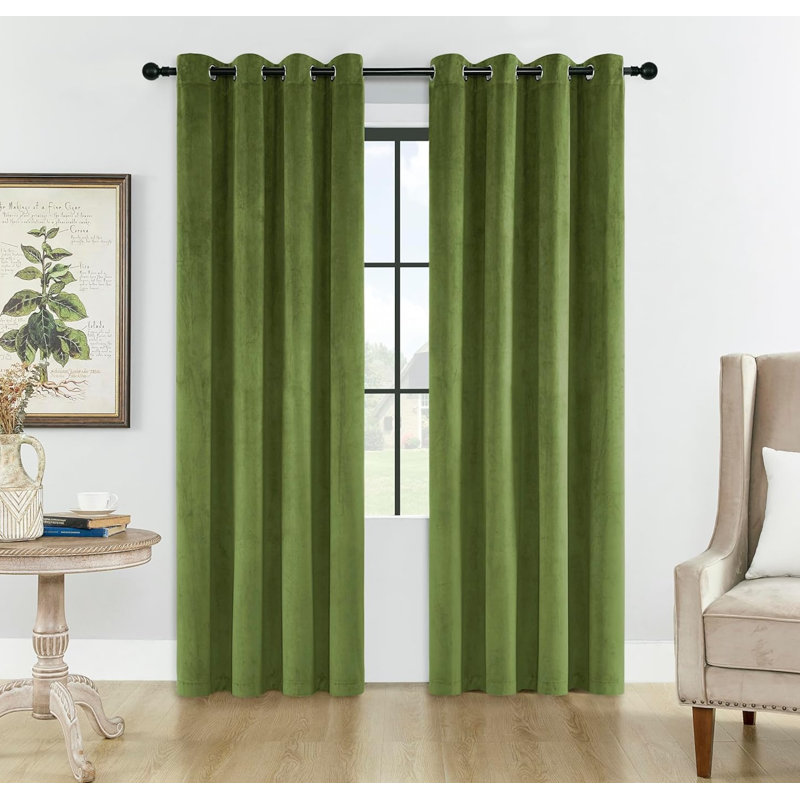 Velvet Blackout Curtain Pair, 52" W x 63" L, Olive Green