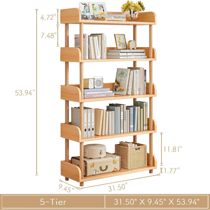 5-Tier Wooden Open Bookcase - Modern Display Bookshelf