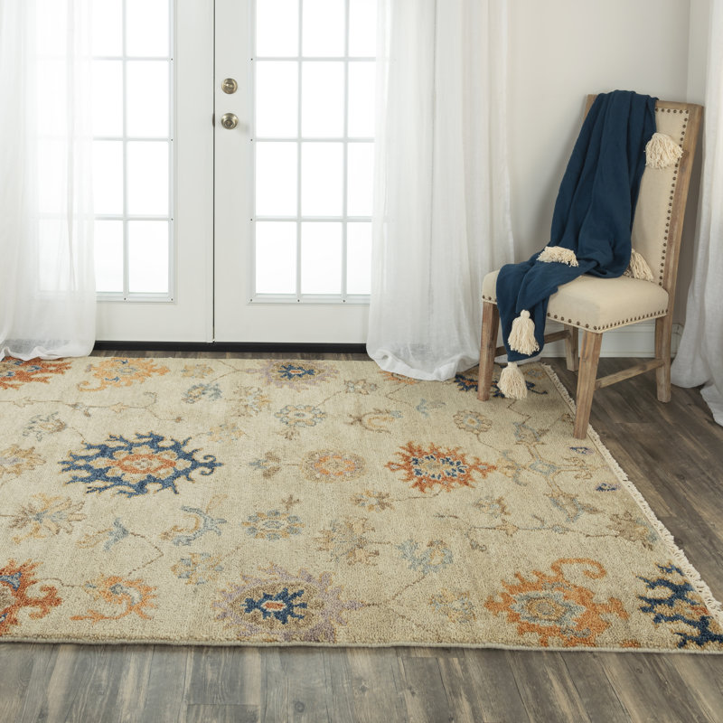 Tapis 100% laine noué à la main, Rectangle 6 pi x 9 pi