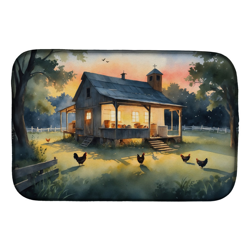 Chicken Coop at Dawn Dish Drying Mat