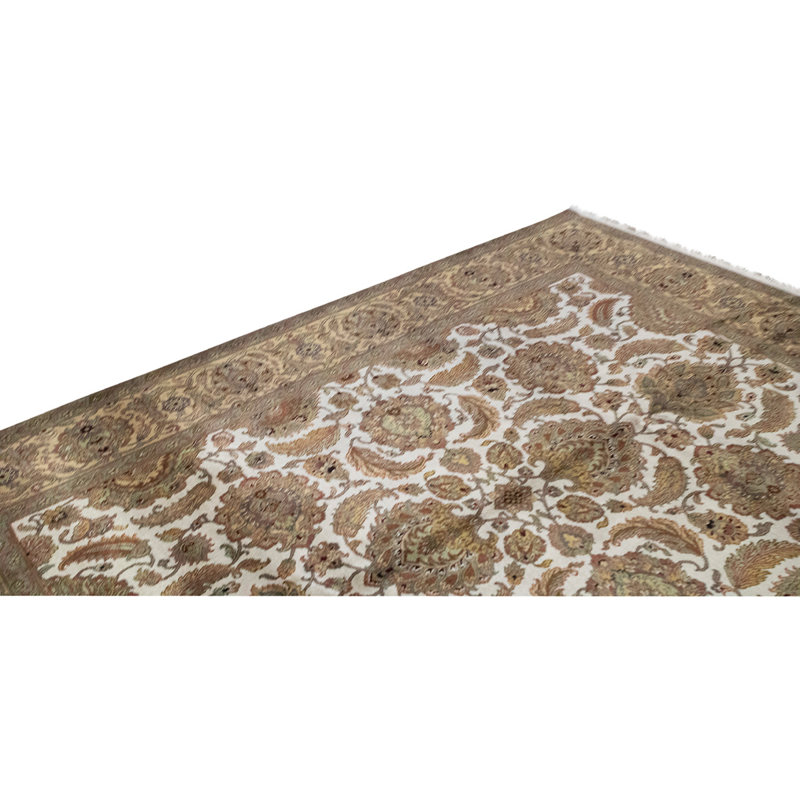 Tapis brun / beige en laine noué à la main de conception unique 8 pi x 9 pi 11 po