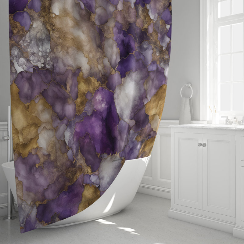 Rideau de douche en marbre Kailani, L 70 po x L 83 po, Gold Veined Agate