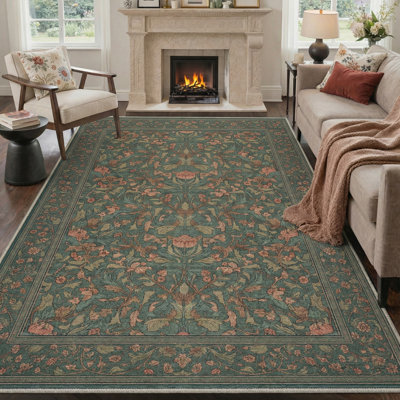 Tapis vert sarcelle lavable à la machine Verdure