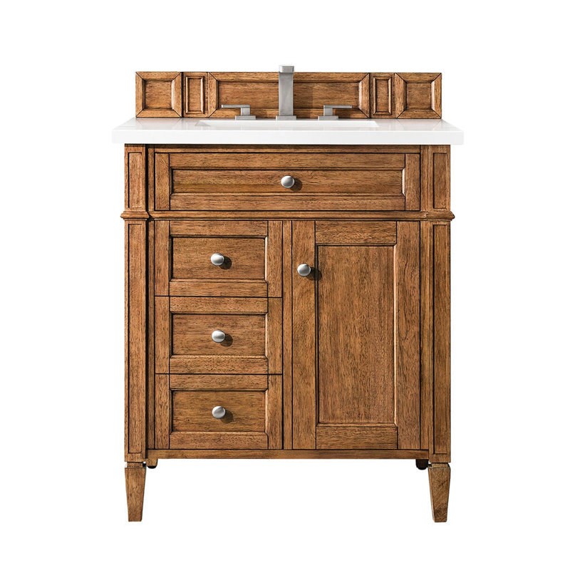 Brittany 30'' W Single Vanity, White Zeus, 8" Widespread, Saddle Brown