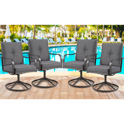 Outdoor Swivel Patio Dining Chairs, Heavy Duty Metal Swivel Chairs Set Of 4 With Cushion by Red Barrel Studio