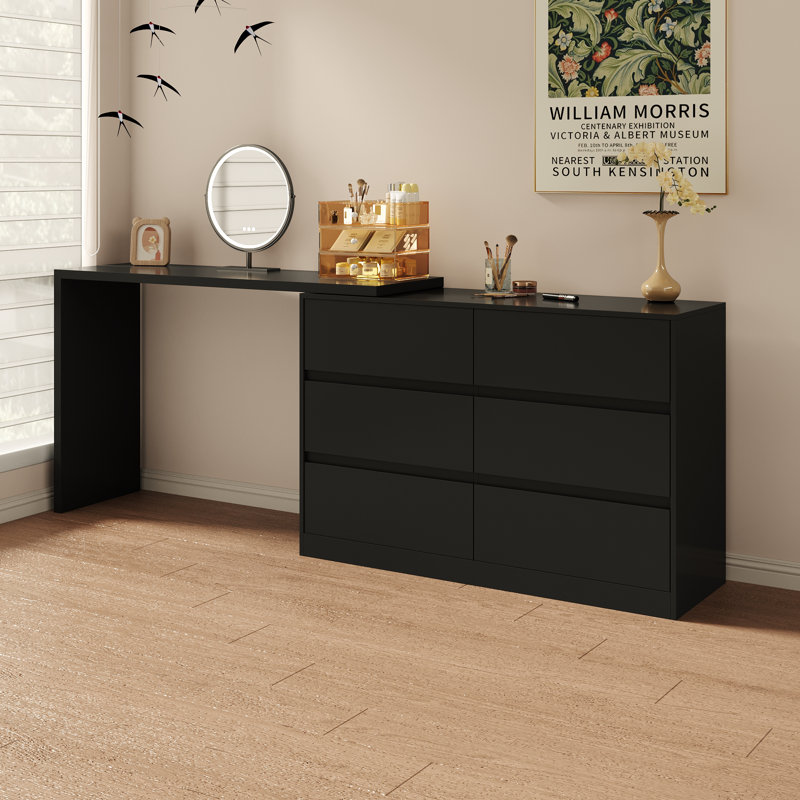 Table de coiffeuse extensible avec 6 tiroirs, Noir