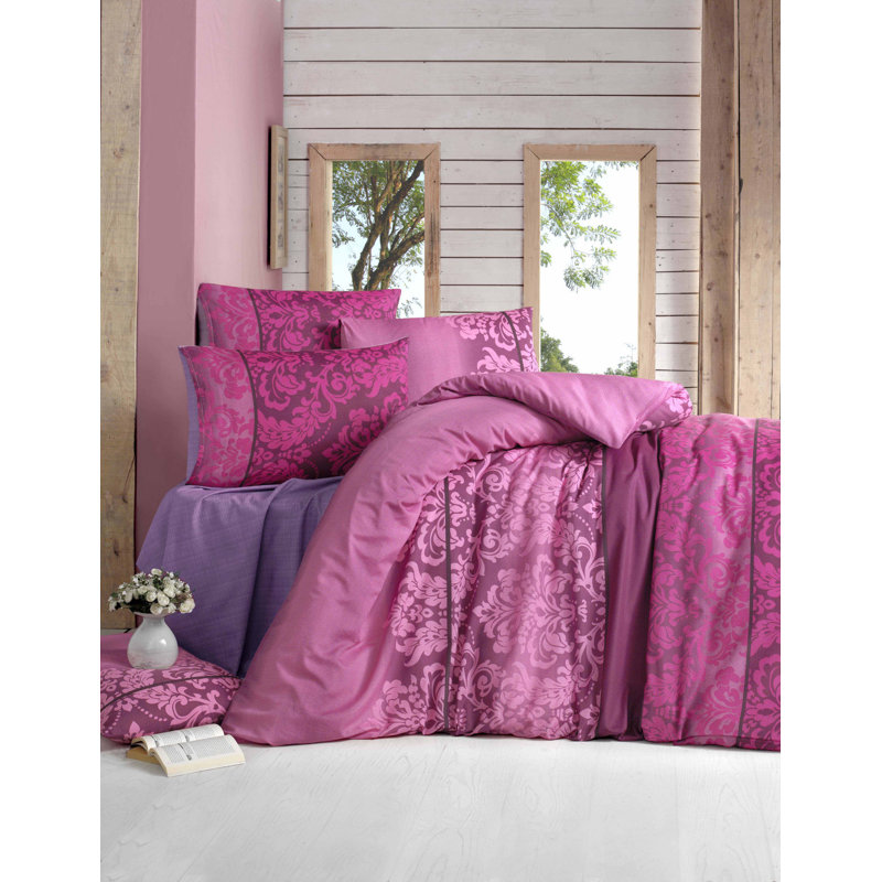 Ensemble de housse de couette en mélange de coton Makaila, Housse de couette double TG + 3 pièces supplémen