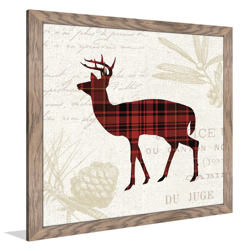 «Plaid Lodge II», reproduction d'impression sur toile tendue, H 37,5 po x l 37,5 po x P 1 po, Cadre taupe délavé