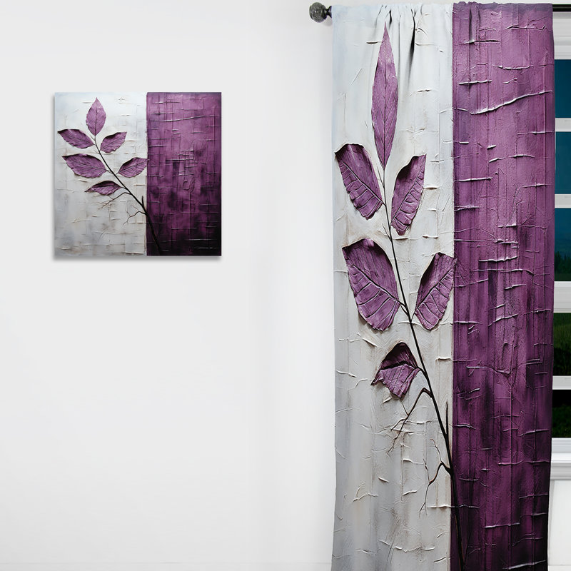 Purple Leaves Plum Precision - Leaves Curtain - Blackout Floral Curtain - 1 Panels, 52" W x 84" L