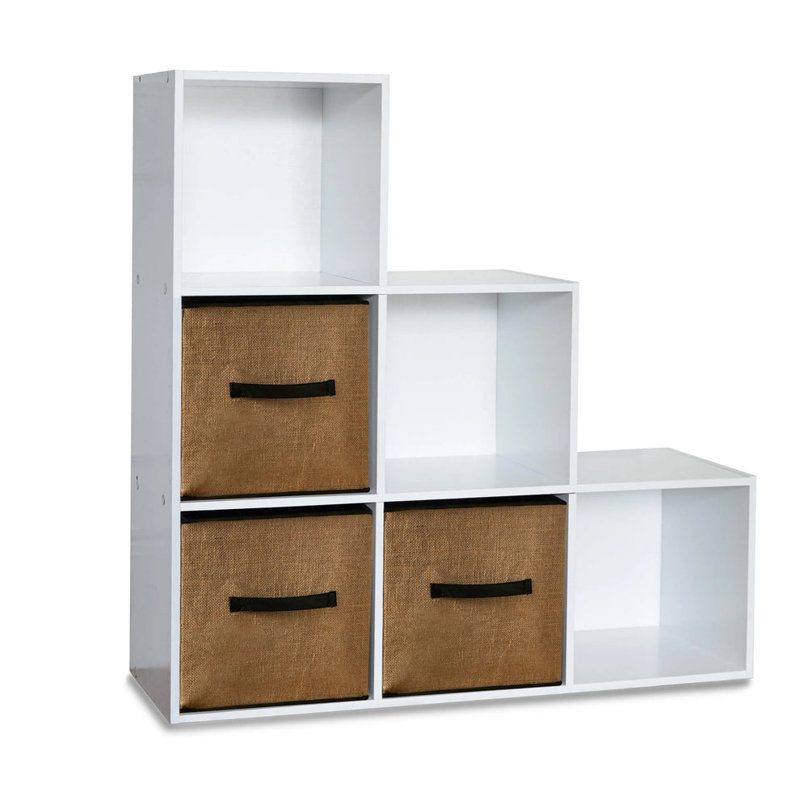 Northville 6 Cube Bookcase Ladder Storage Unit - Chalk White with Jute Boxes