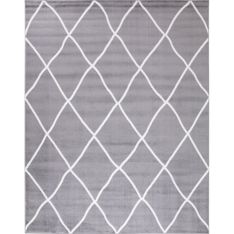 Tapis zone grise diamond Merrie, Rectangle 2 pi 7 po x 4 pi 1 po