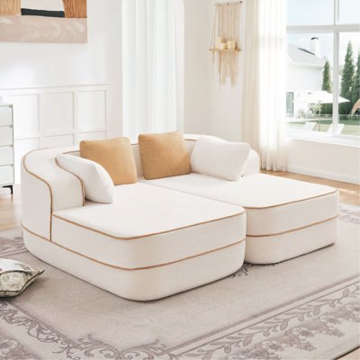 Canapé désossé 32D sans assemblage en tissu Teddy, couleur contrastante, canapé moelleux et confortable avec méridienne en L, pour le salon
