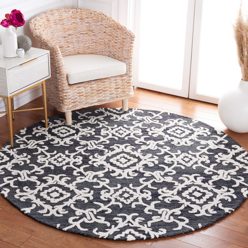 Tapis noir / ivoire Farnham Blossom 104, Rond 6 pi
