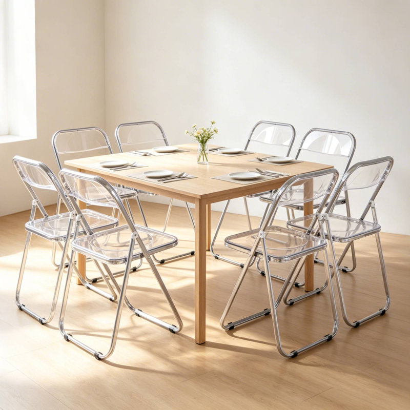 Ensemble de 8 chaises pliantes en acrylique transparent, chaises de salle à manger pliables transparentes modernes