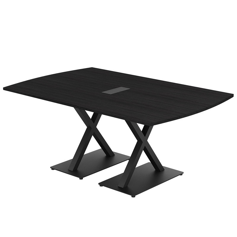 Table de conférence Pavert Arc Unité électrique, Noir mat, Cyprès noir, H 30 po x l 84 po x P 48 po