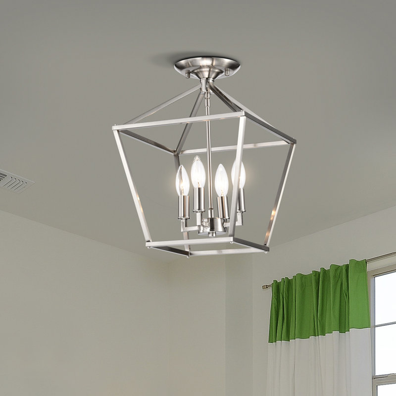 Plafonnier semi-encastré 4 lumières 12 po Drexil, Nickel brossé