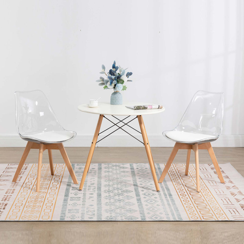 Fashank Set of 2 Modern Elegant Shell Upholstered Dining Chairs, Wooden Side Chair for Bedroom, Kitchen, Clear