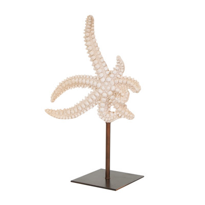 Diantha Polystone Textured Starfish Decorative Pink Sculpture with Copper Stand