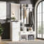 Modern Entryway Hall Tree with Shoe Cabinet, Mirror, Hanging Hooks and Double Drawers